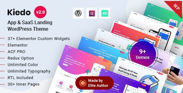 Kiedo 2.0 – App & SaaS Software Landing Elementor WordPress Theme