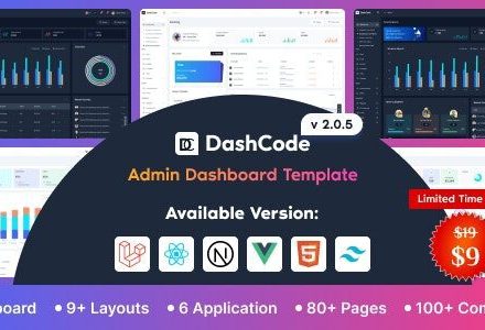 DashCode 2.0.7 – Laravel, React, Vuejs, NextJs, HTML,Tailwind Dashboard Template