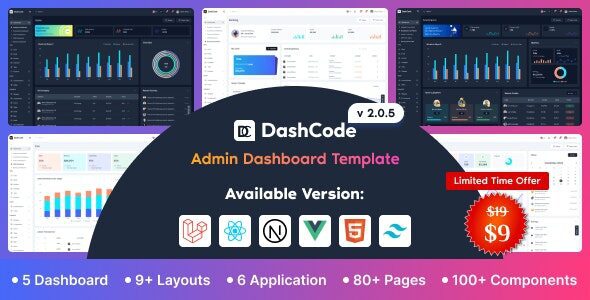 DashCode 2.0.7 – Laravel, React, Vuejs, NextJs, HTML,Tailwind Dashboard Template
