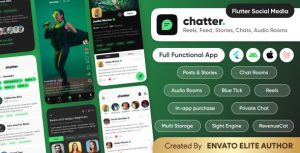 Chatter : TikTok Social Media Short Video, Reels, Chats, Posts, Stories, Audio Room: Flutter/Laravel