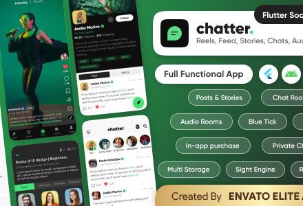 Chatter : TikTok Social Media Short Video, Reels, Chats, Posts, Stories, Audio Room: Flutter/Laravel